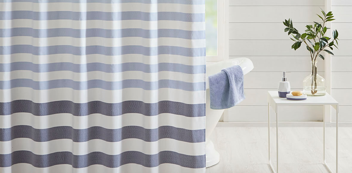 Designer Living, Dark Blue And Gray Shower Curtains